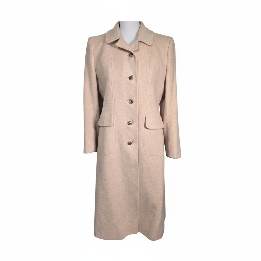 L.C. Mae California Vintage 100% Wool Long Coat Beige, Size Medium Elegant